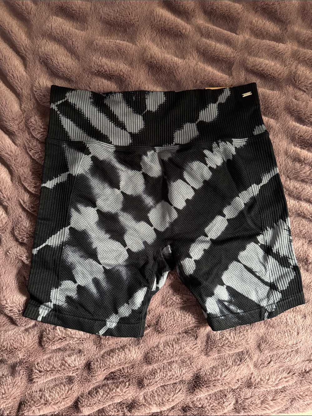 PINK Victoria's Secret Black and Gray Tie-Dye Bike Shorts